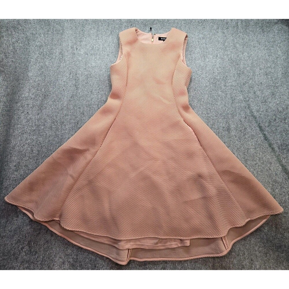 DKNY Women's Size 4 Blush Pink Fit & Flare Textured Sleeveless Dress Midi